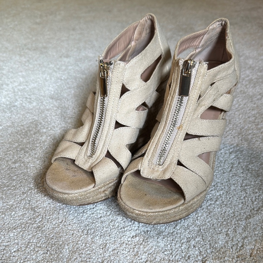 Merona Tan Heels with Geometric Straps